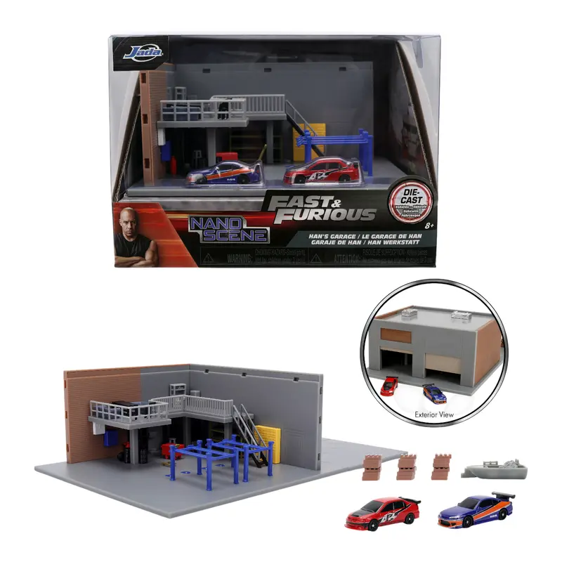 (Pre-Order) Fast & Furious - Han's Garage W/Mitsubishi Evo & Nissan S15 Silvia -- Jada Nano 1