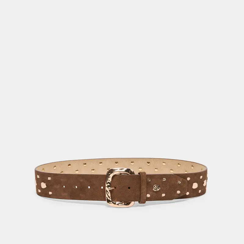 Rectangle Buckle Studded Belt Brown 1