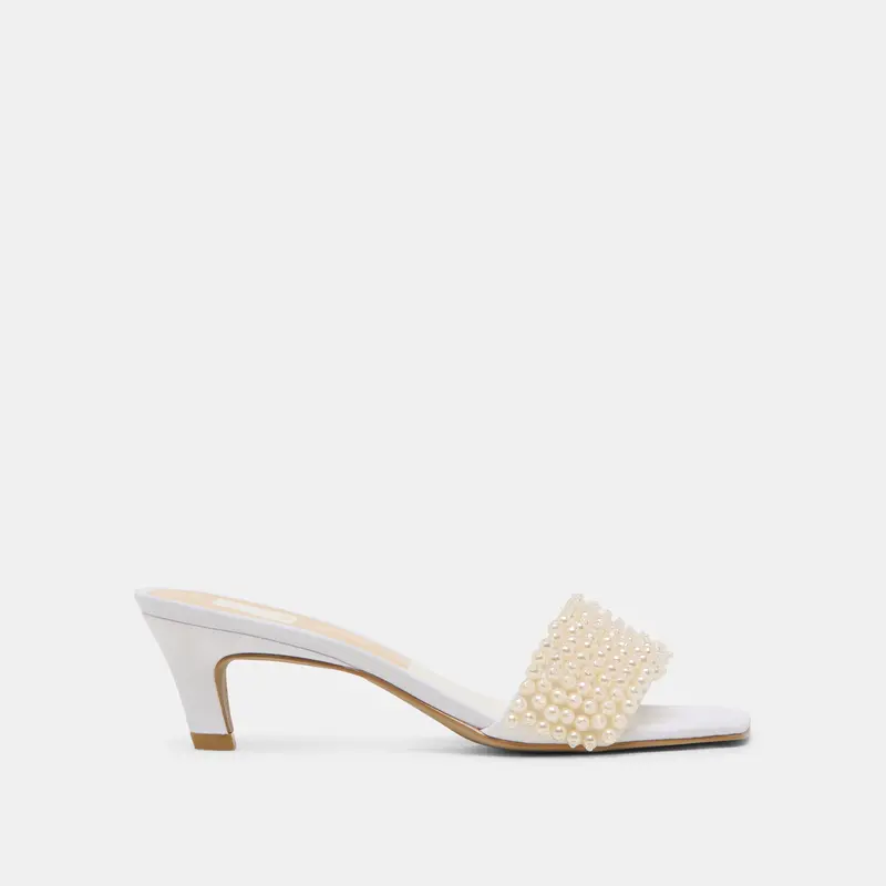 Rexa Pearl Heels Off White Satin 1