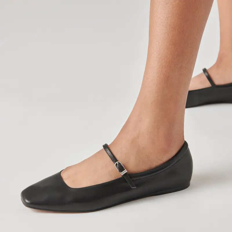 Reyes Ballet Flats Black Leather 4