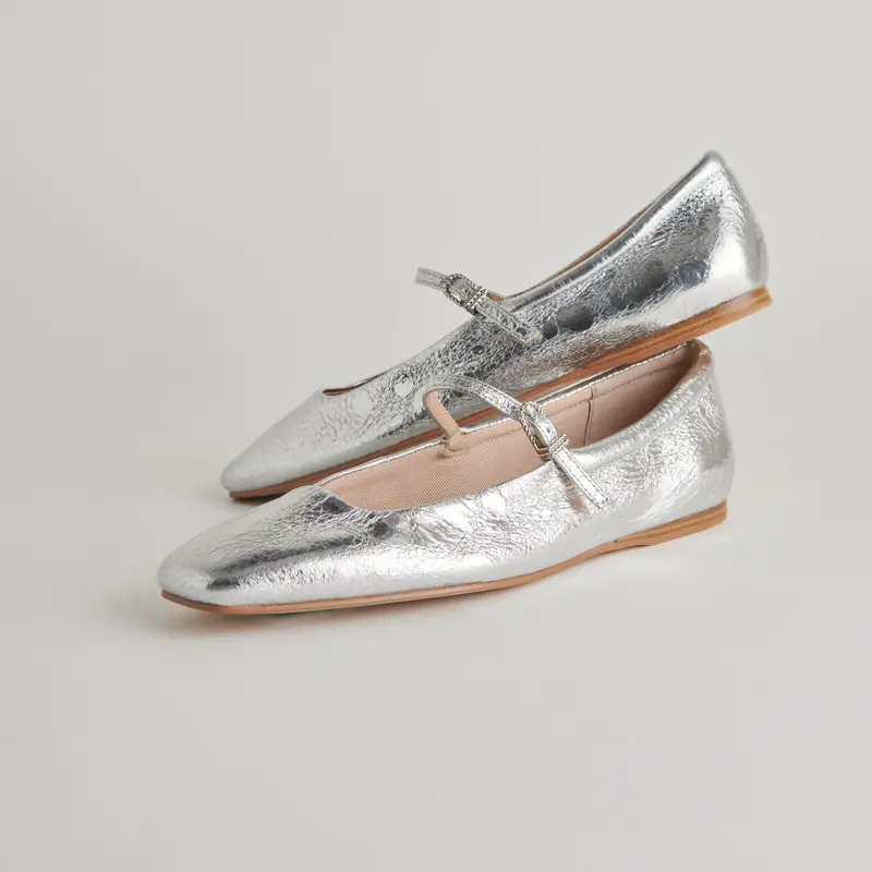 Reyes Ballet Flats Silver Distressed Leather - Re:Vita 1