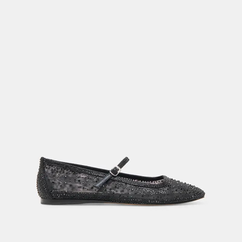 Reyes Crystal Ballet Flats Black Mesh 1