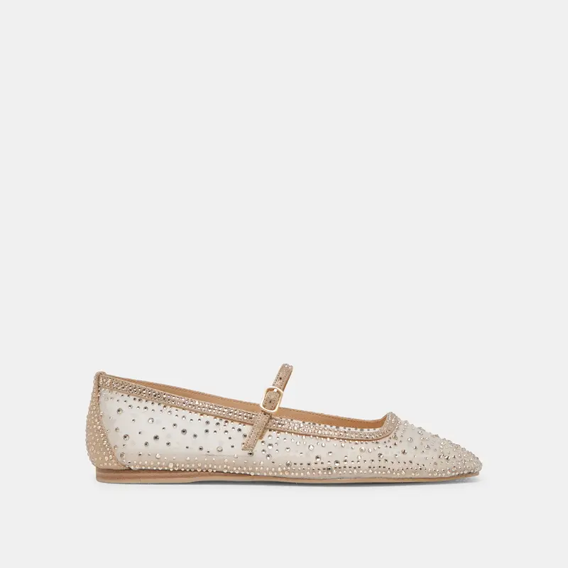 Reyes Crystal Ballet Flats Gold Mesh 1