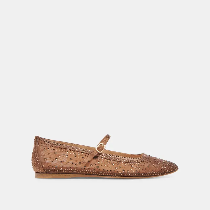 Reyes Crystal Ballet Flats Mid Brown Mesh 1
