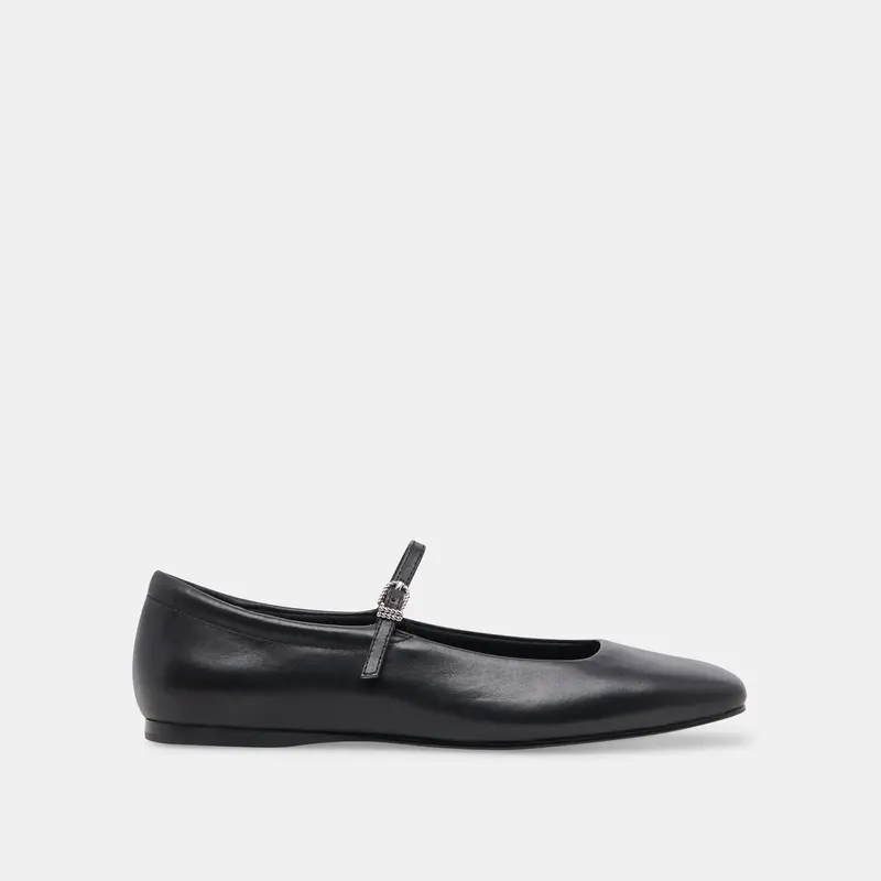 Reyes Wide Ballet Flats Black Leather 1