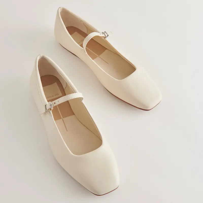Reyes Wide Ballet Flats Ivory Leather 1