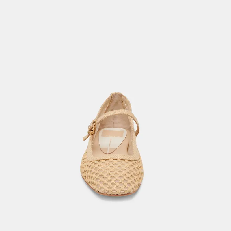 Reyes Wide Ballet Flats Lt Natural Woven Raffia 6