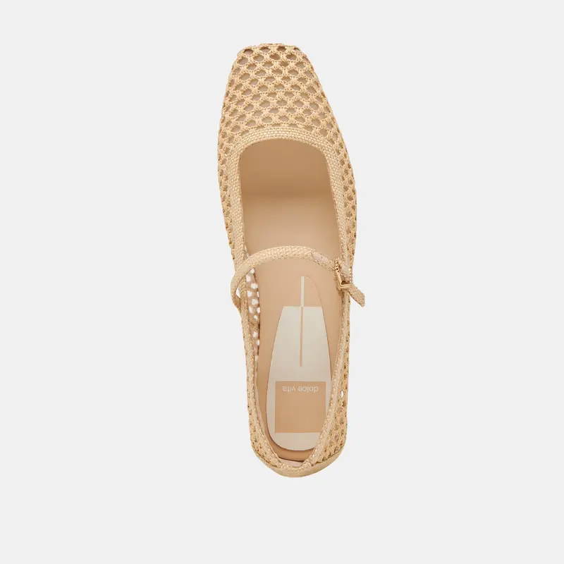 Reyes Wide Ballet Flats Lt Natural Woven Raffia 8