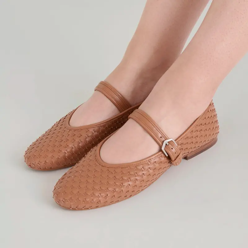 Roslyn Woven Ballet Flats Saddle Woven Leather 2