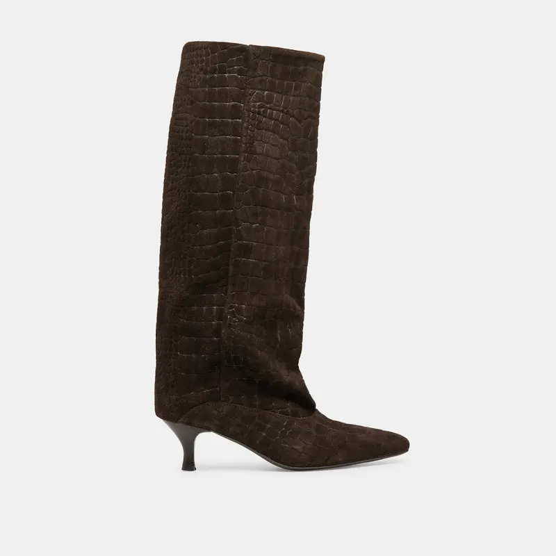 Roxla Boots Dk Chocolate Croco Embossed Leather 1