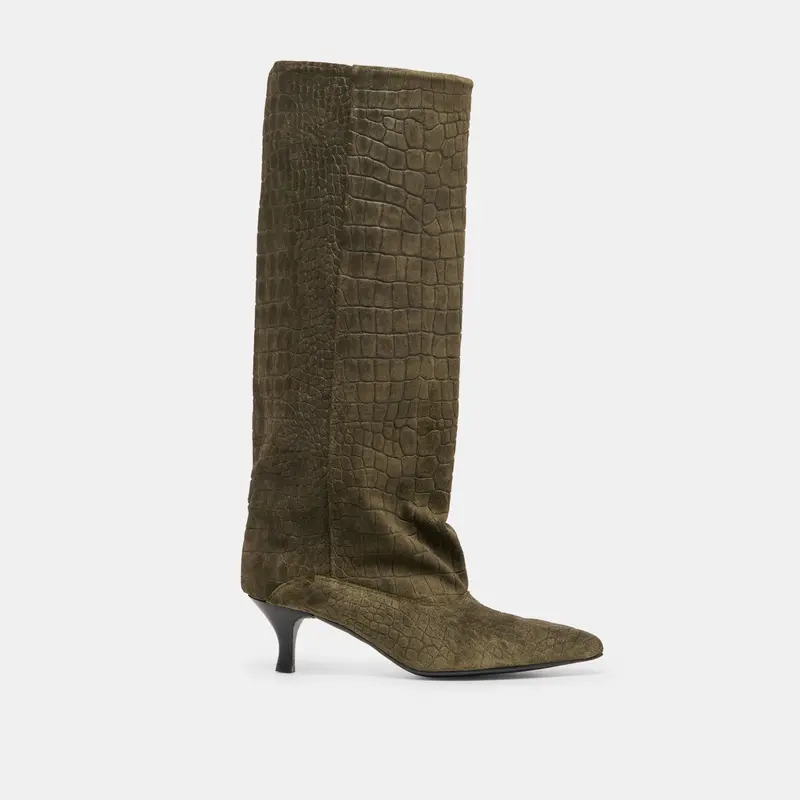 Roxla Boots Olive Croco Embossed Leather 1
