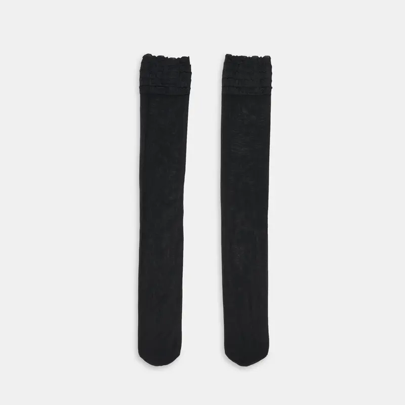 Ruffle Sheer Knee High Socks Black 1