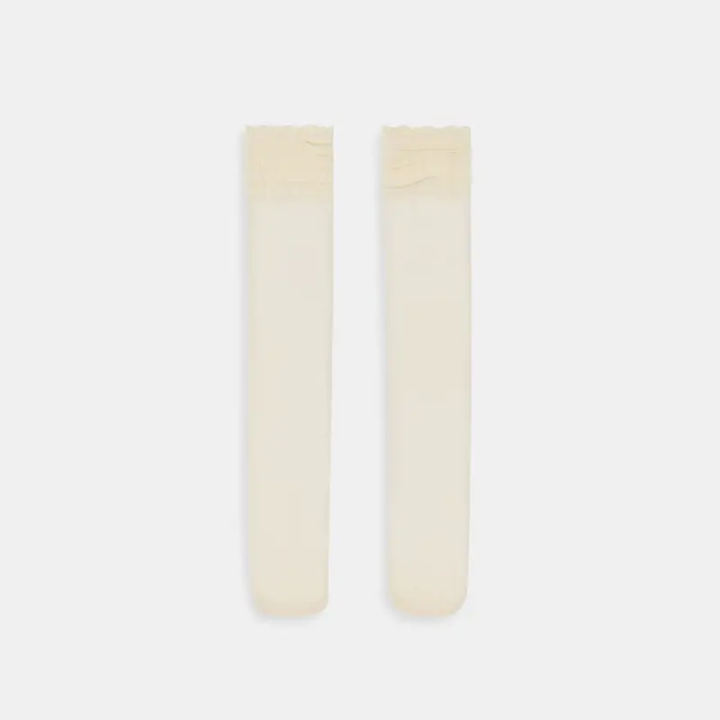 Ruffle Sheer Knee High Socks Ivory 1