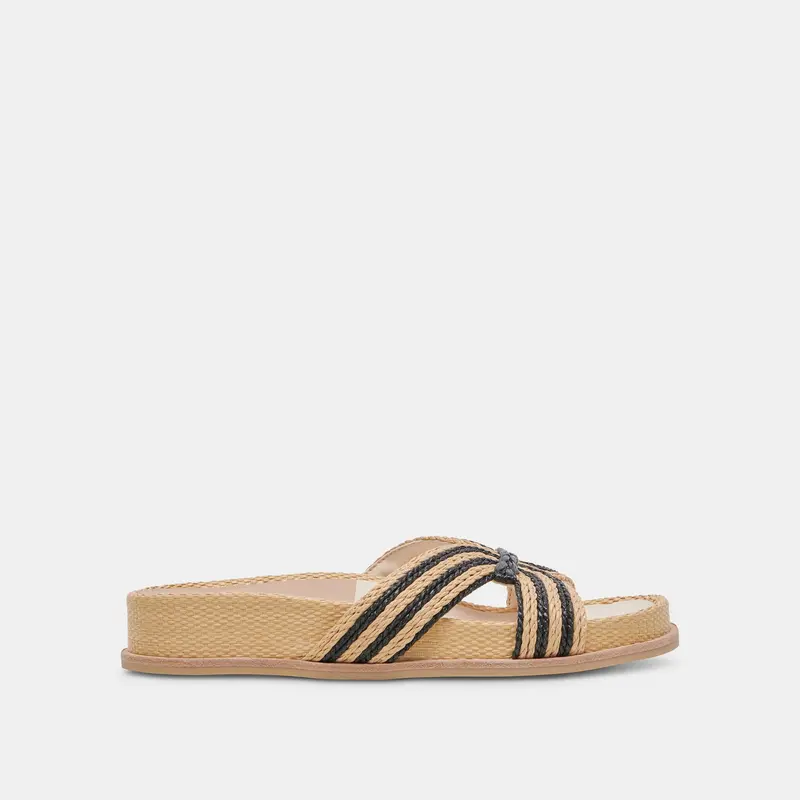 Selda Wide Sandals Natural Black Raffia - Re:Vita 1