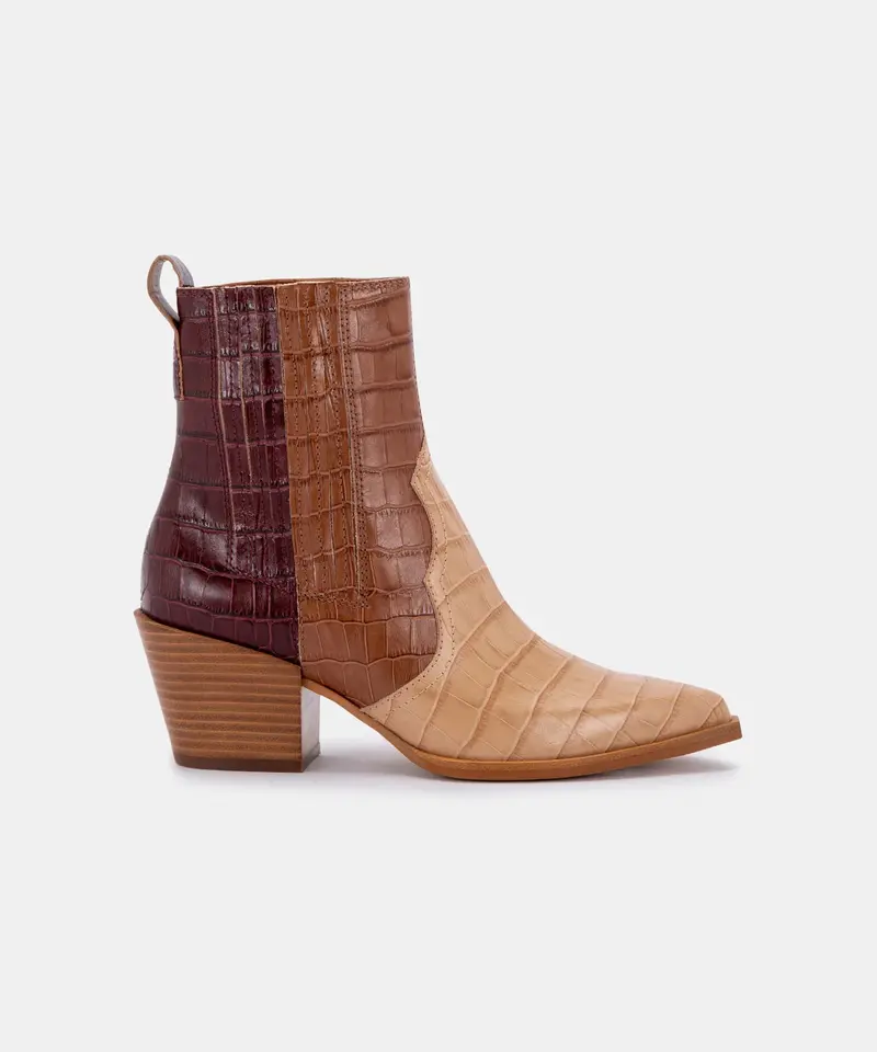 Serna Booties Brown Multi Croco Print Leather - Re:Vita 1