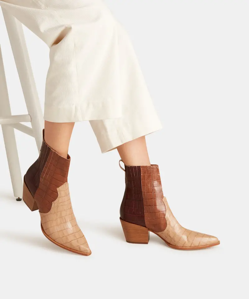 Serna Booties Brown Multi Croco Print Leather - Re:Vita 2