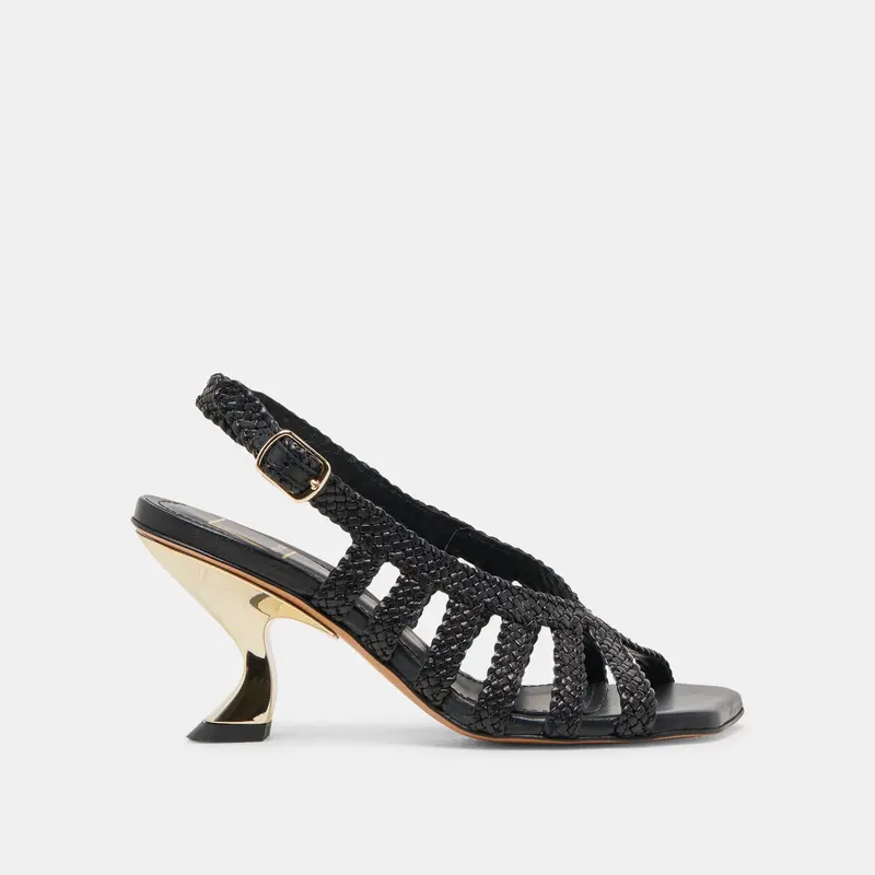 Sicily Heels Black Woven Leather 1