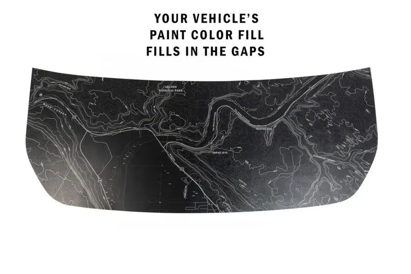 Stealth Black Arches National Park Topographic Map Hood Overlay (Printed Series) For 2021+ Bronco 1