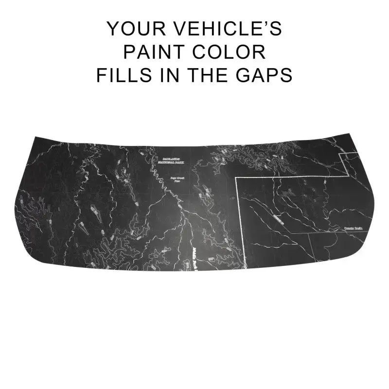Stealth Black Badlands Topographic Map Hood Overlay (Printed Series) For 2021+ Bronco 1