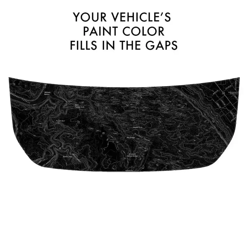 Stealth Black Moab Topographic Map Hood Overlay (Printed Series) For 2021+ Bronco 1