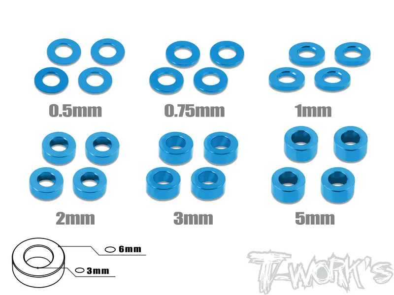 Ta-012   Aluminum 3Mm Bore Washer Set 0.5, 0.75 ,1 ,2 ,3 ,5Mm Each 4Pcs. 1