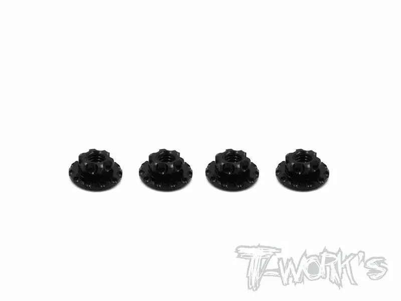 Ta-094-Bk 7075-T6 Alum.Large-Contact Serrated Flanged Reverse Thread Nut Black M4 (4Pcs.) 1