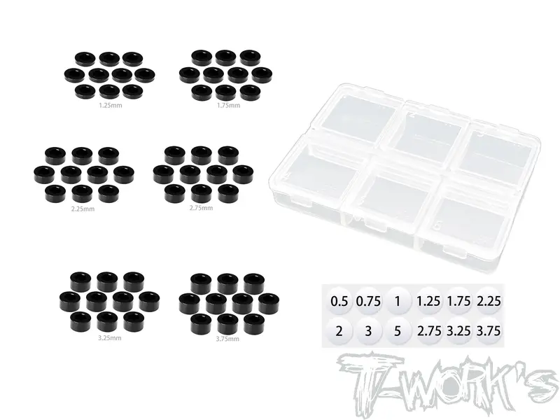 Ta-139-Bk  Aluminum 3Mm Bore Washer Set B ( Black ) 1.25.1.75,2.25,2.75,3.25,3.75Mm Each 10Pcs. 1
