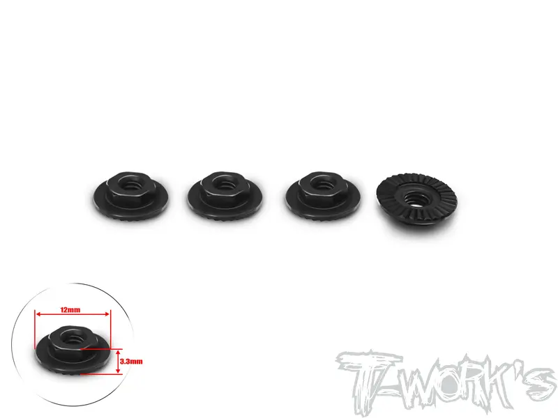 Ta-164-Bk    7075-T6 Alum.Large-Contact Low Profile Serrated Flanged Reverse Thread Nut Black M4 (4Pcs.) 1