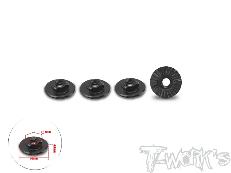Ta-165-B-Bk   7075-T6 Alum. Ultra Light Weight 14Mm Extra Large-Contact Low Profile Serrated Wheel Nut ( Black ) 4Pcs. 1