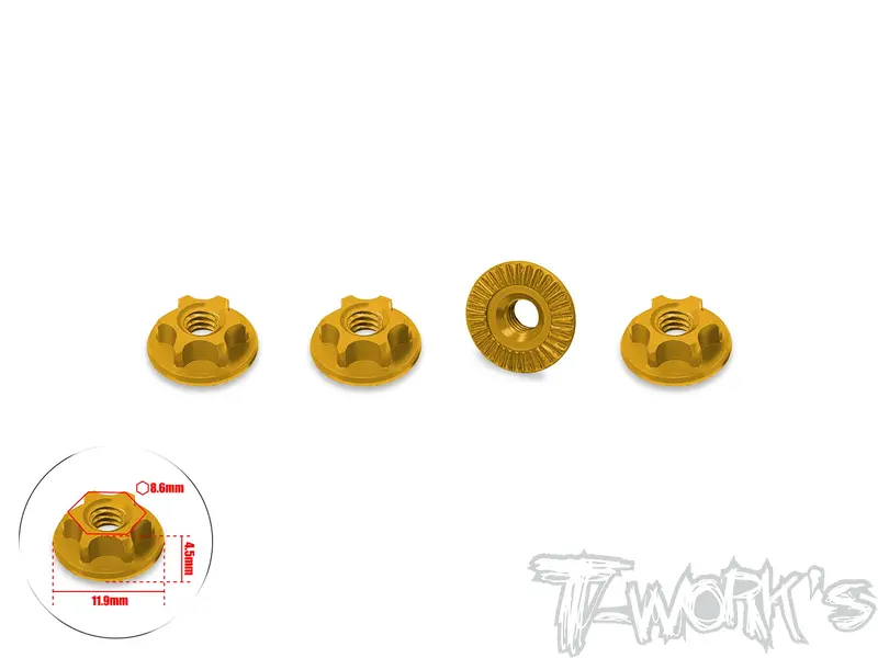 Ta-166-A   7075-T6 Alum. Light Weight 8-32 Serrated Wheel Nut ( 4Pcs.) Gold/Black 1