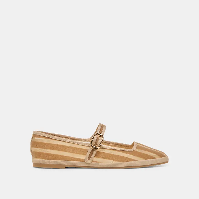 Tameka Ballet Flats Tan Stripe Mesh 1