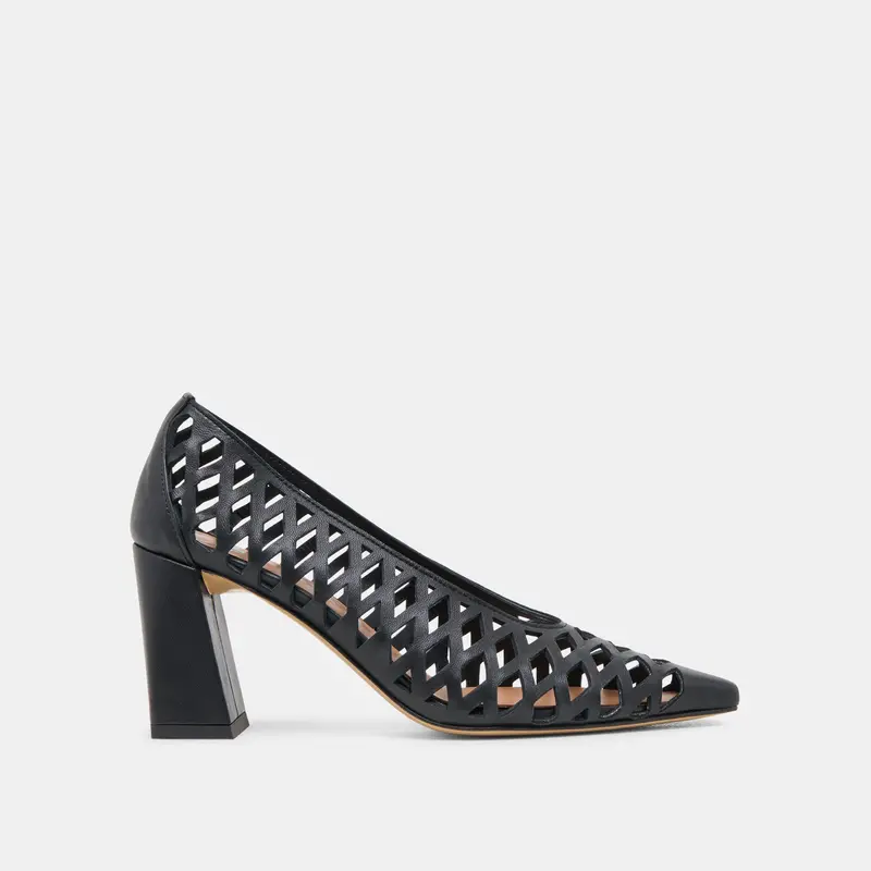 Tanya Heels Black Woven Leather 1