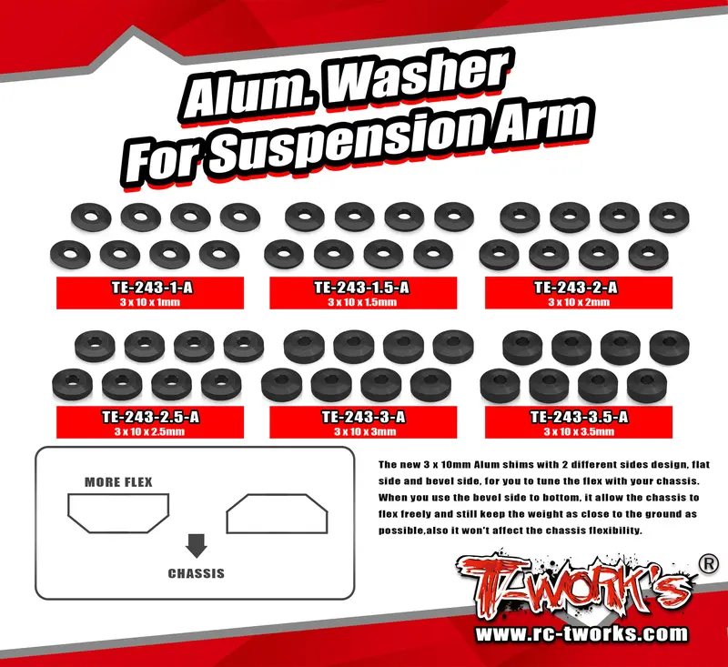 Te-243-A  Alum. Washer For Suspension Arm 3 X 10 X 1/1.5/2/2.5/3/3.5Mm  ( 8 Pcs.) 1