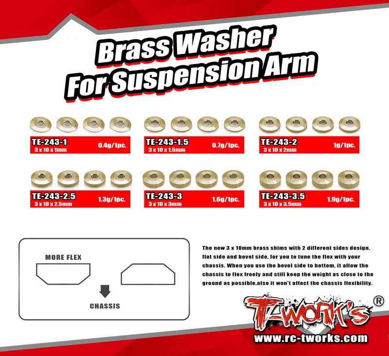 Te-243     Brass Washer For Suspension Arm 3 X 10 X 1/1.5/2/2.5/3/3.5Mm  ( 4 Pcs.) 1