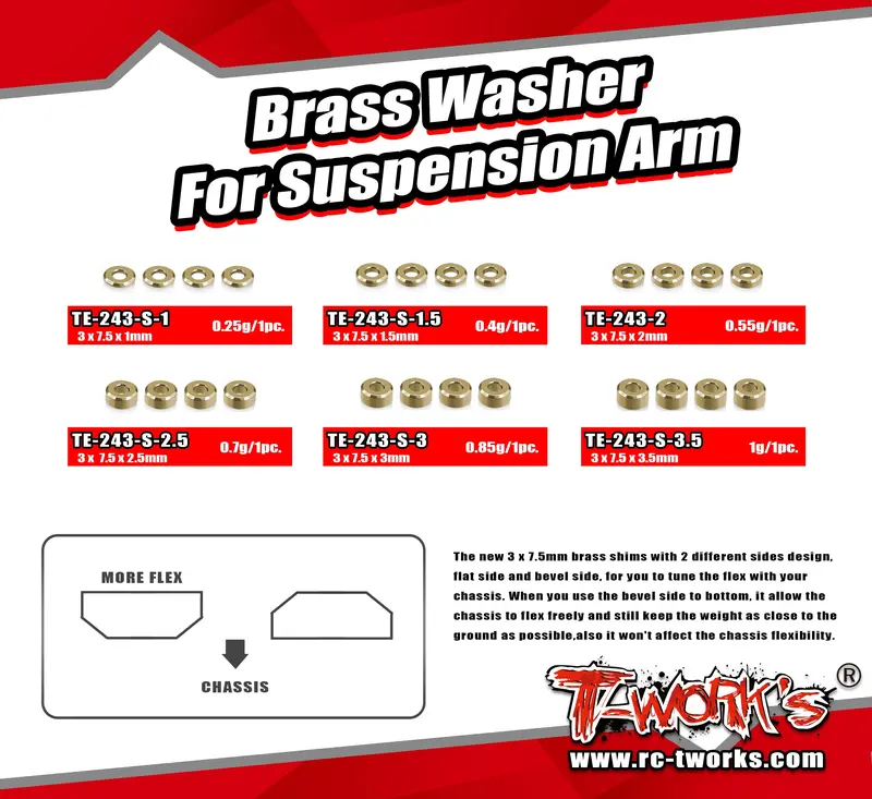 Te-243-S	    Brass Washer Set For Suspension Arm 3 X 7.5 ( Each 8Pcs. ) 1