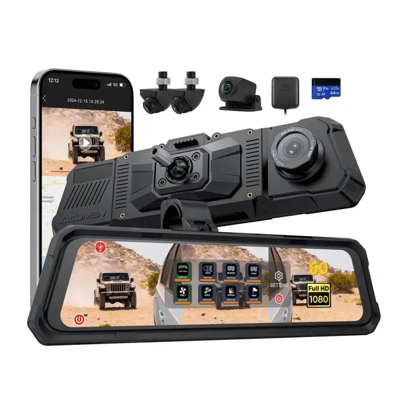The Legend 4Ch Waterproof Rear View Mirror Dash Cam With 1080P Front+ Rear+ Left/Right Side Cameras 1