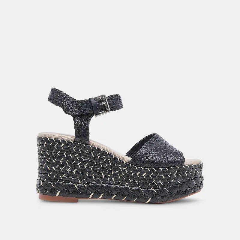 Tiago Wedges Black Raffia - Re:Vita 1
