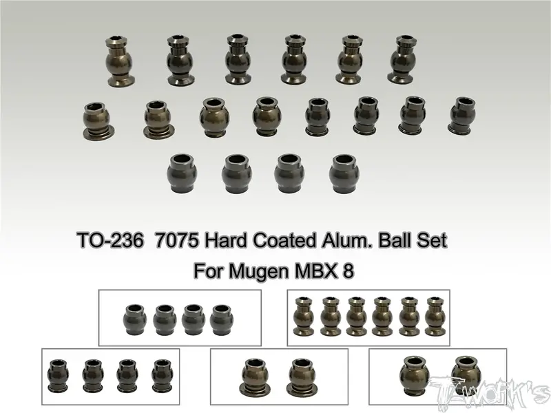 To-236    7075 Hard Coated Alum. Ball Set ( For Mugen Mbx 8 /Mugen Mbx8 Eco/Mugen Mbx8r) 18Pcs 1