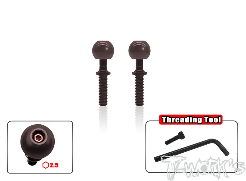 To-329L-Rc8b3    Spring Steel Pillow Ball Anti-Clockwise Shaft ( For Rc8 B4/B4e/B3/B3e/B3.2/T3.2/T3.2E ) 2Pcs. 1