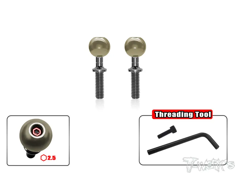 Tp-047L-Xb8	 Alum. Pillow Ball With Titanium Anti-Clockwise Shaft ( Xray Xb8/Xb8'23 )2Pcs. 1