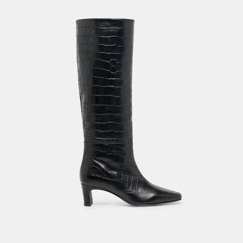 Trixi Boots Noir Croco Embossed Leather 1