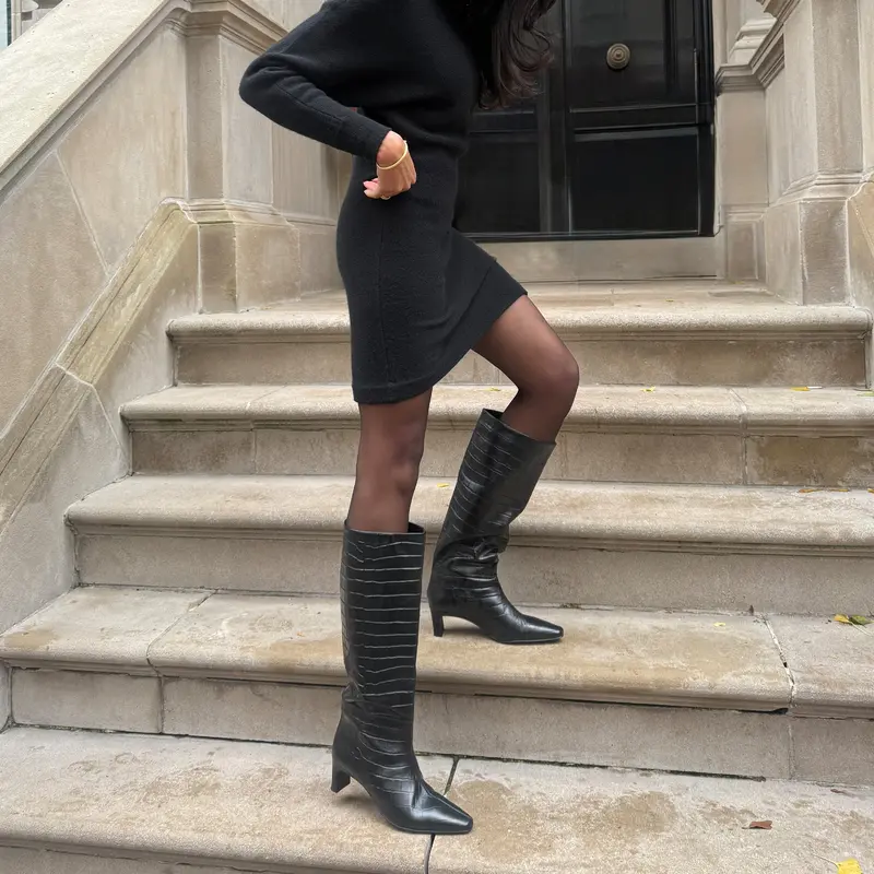 Trixi Boots Noir Croco Embossed Leather 2