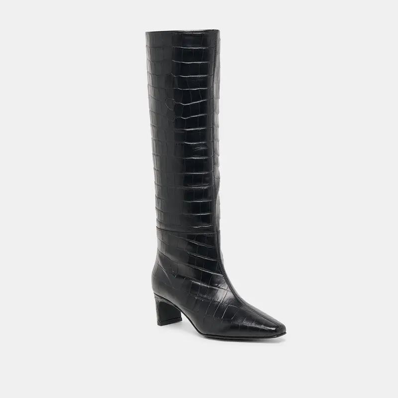 Trixi Boots Noir Croco Embossed Leather 3