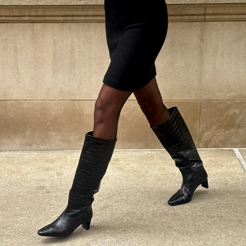 Trixi Boots Noir Croco Embossed Leather 6