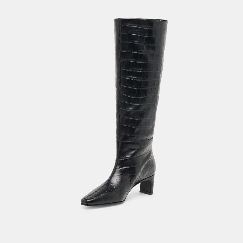 Trixi Boots Noir Croco Embossed Leather 7