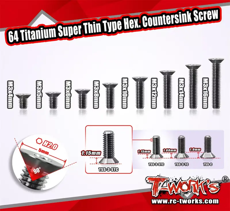 Tss-3-Stc      3Mm X 4/5/6/8/10/12/14/16Mm  64 Titanium Super Thin Type Hex. Countersink Screw 10Pcs. 1