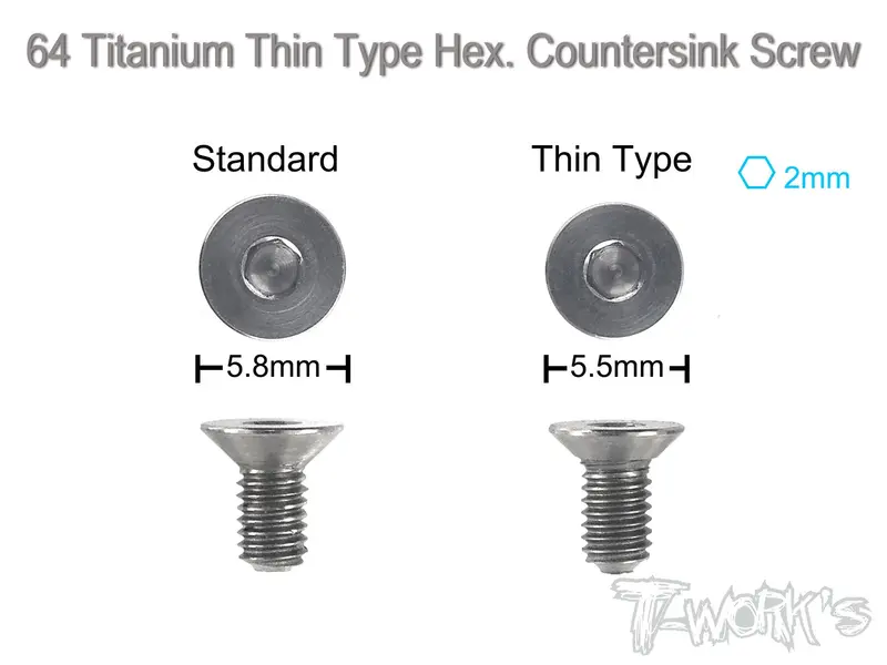Tss-Tc 3Mm X 6/8/10Mm 64 Titanium Thin Type Hex. Countersink Screw 10Pcs. 1