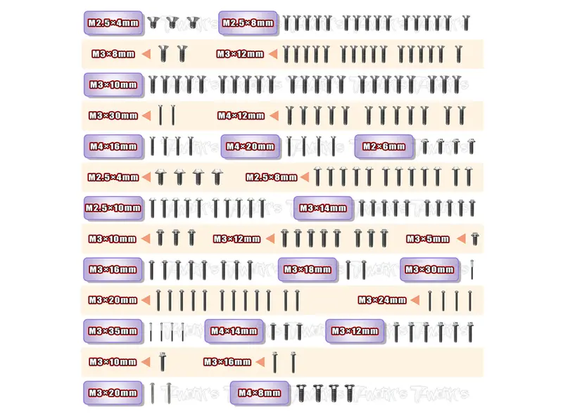 Tssu-8Ight-Xe	   64 Titanium Screw Set ( Ufo Head ) 183Pcs.( For Tlr 8Ight Xe Elite ) 1