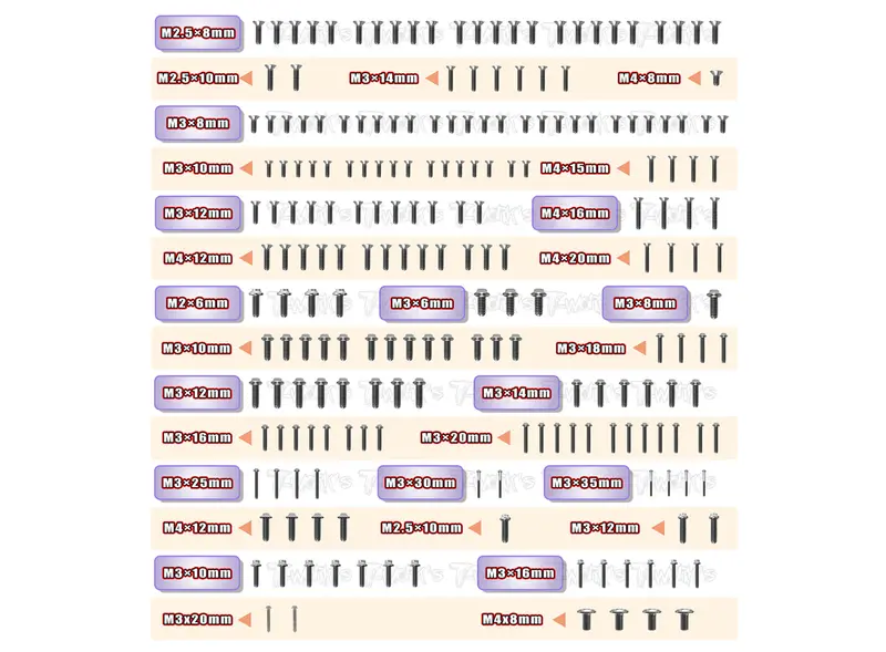 Tssu-8Ightx2.0	64 Titanium Screw Set ( Ufo Head ) 209Pcs.( For Tlr 8Ight X 2.0 ) 1
