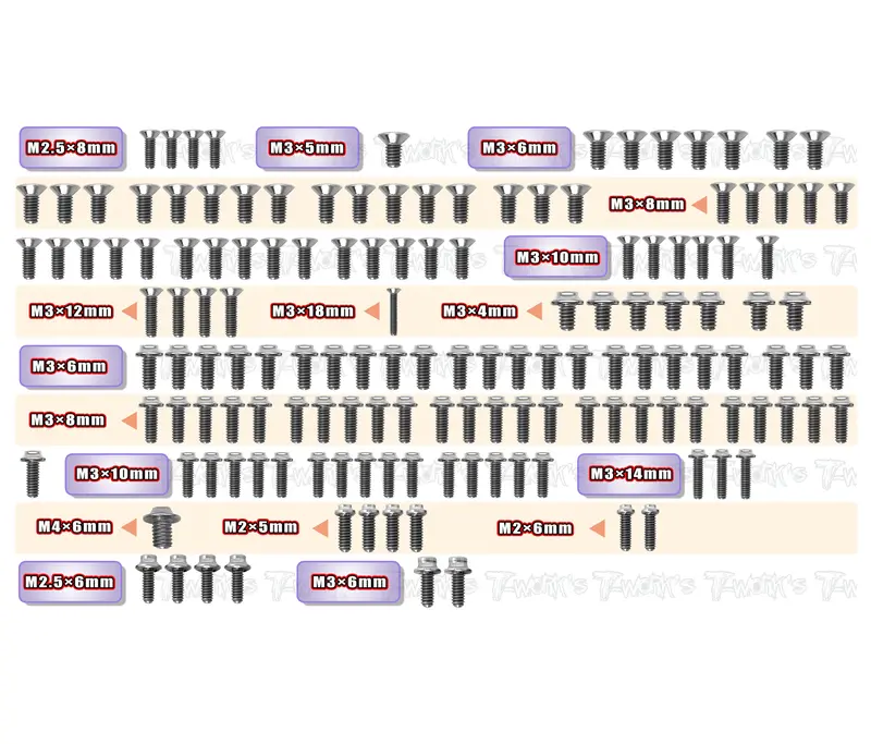 Tssu-A1025   64 Titanium Screw Set ( Ufo Head ) 146Pcs.( For Arc A10 25 ) 1